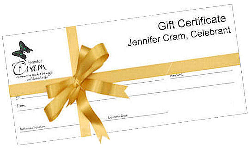 Gift Certificate for a ceremony conducted by
                  Jennifer Cram Brisbane Marriage Celebrant